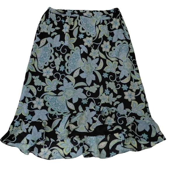 Floral Hi-Low Black and Green Women's Skirt - Picture 1 of 9